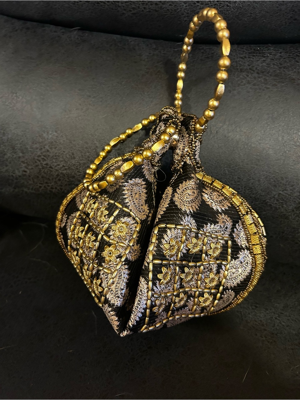 Gorgoeous Embroidered Black & Gold Evening Handbag fortune cookie